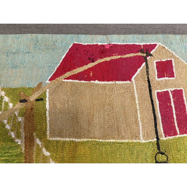 Mid 19th Century Pictorial Hooked Rug ("Cape House"), AmericanRrom the Collection of the Kennedy Family and Originally Bought at Auction For Sale In Fayetteville, AR - Image 6 of 9