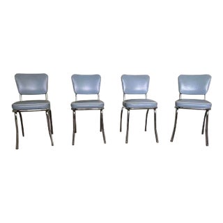 Vintage Richardson Seating Corp. Blue Vinyl and Chrome Dinette Chairs- Set of 4 For Sale