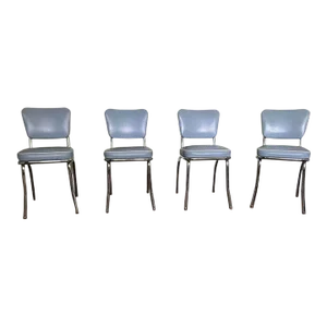 Vintage Richardson Seating Corp. Blue Vinyl and Chrome Dinette Chairs- Set of 4