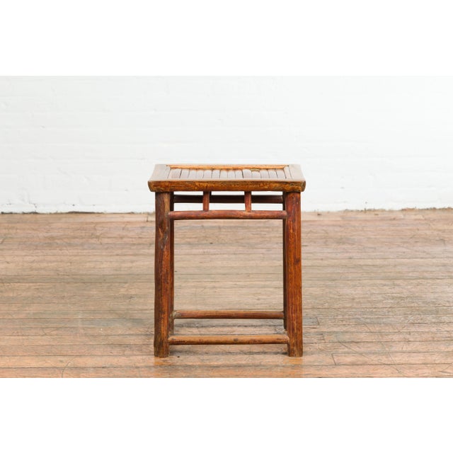 Asian Chinese Qing Dynasty 19th Century Side Table with Split Bamboo Top and Patina For Sale - Image 3 of 13