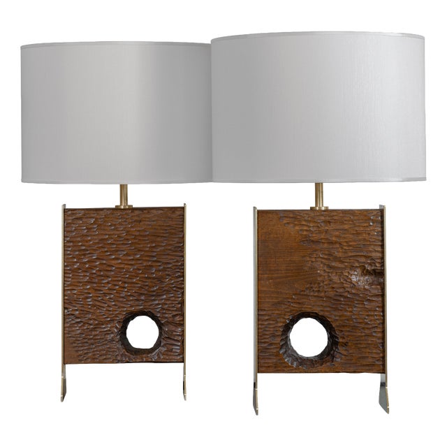 Sculptural Wood Table Lamps, 1970s, Set of 2 For Sale