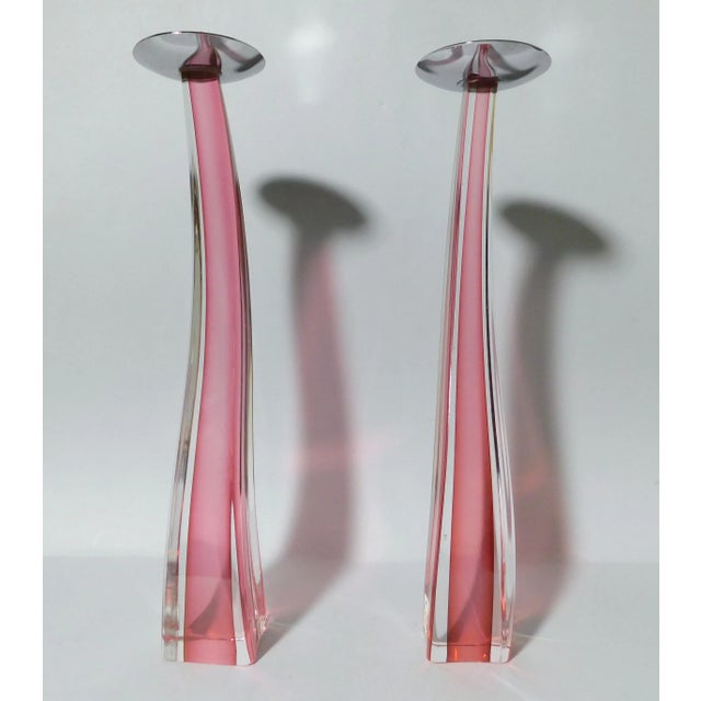 1980s Pink Murano Glass Candlesticks by Giuliano Tosi, a Pair For Sale - Image 6 of 9