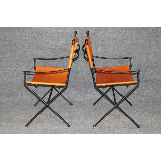 1980s Set 4 Art Deco Style Metal and Leather Armchairs in the Manner of Jacques Adnet For Sale - Image 5 of 16