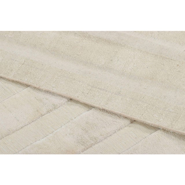 Textile Rug & Kilim’s Oversized Textural Square Rug, Subtle Cream White High-Low Stripe For Sale - Image 7 of 7