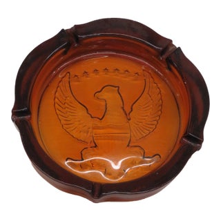 Tiara Embossed American Eagle Amber Art Glass Large Ashtray 4677b For Sale