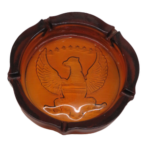 Tiara Embossed American Eagle Amber Art Glass Large Ashtray 4677b