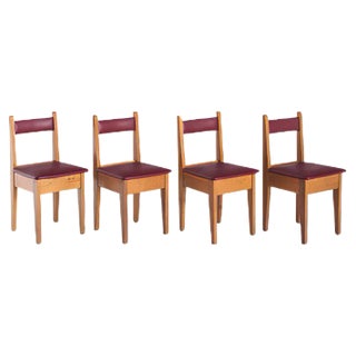 Vintage French Chairs in Oak & Imitation Leather, 1950s, Set of 4 For Sale