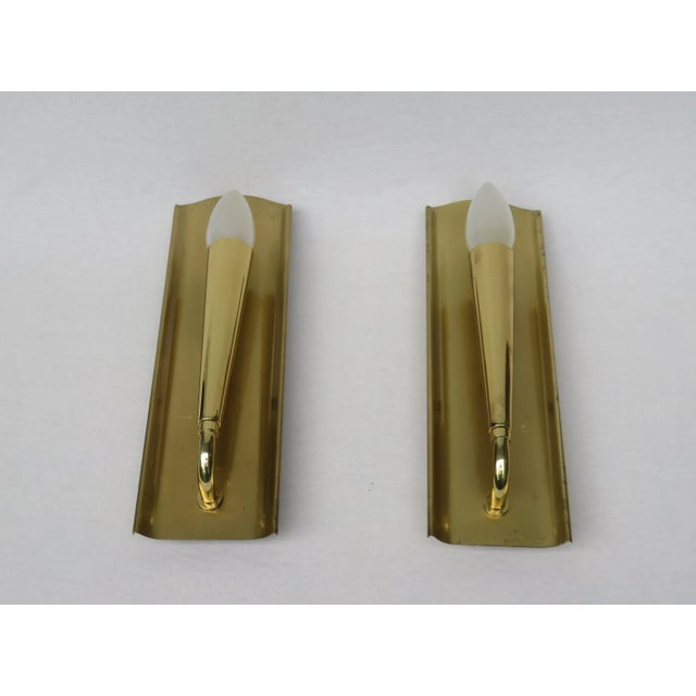 Mid-Century Modern Polished & Matte Brushed Brass Wall Lights, 1950s, Set of 2 For Sale - Image 3 of 13