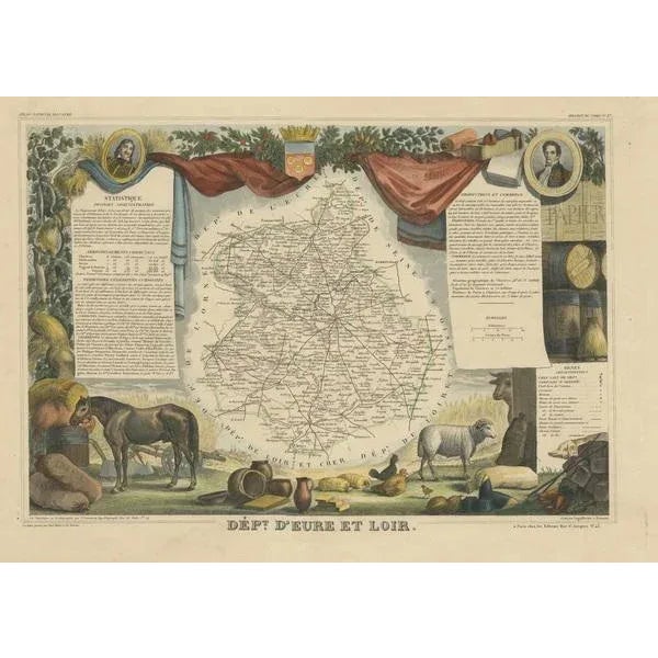 Map of the French Department of Eure-Et-Loir For Sale - Image 3 of 6