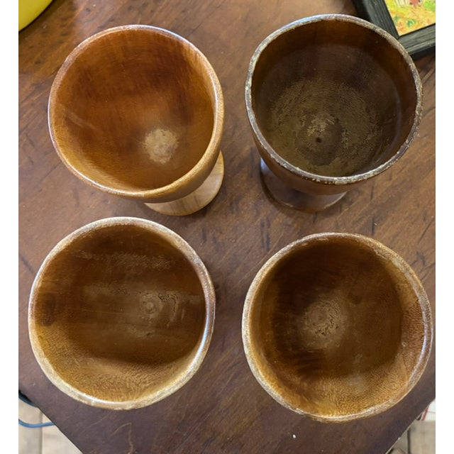 Mid Century Hand Carved Wood Goblets, Signed For Sale - Image 4 of 5
