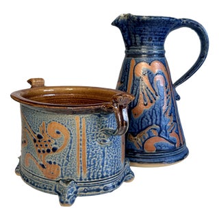 Ceramic Art Jug and Pot by Friedemann Henschel for Töpfergut Panschenhagen, Germany, 1990s, Set of 2 For Sale