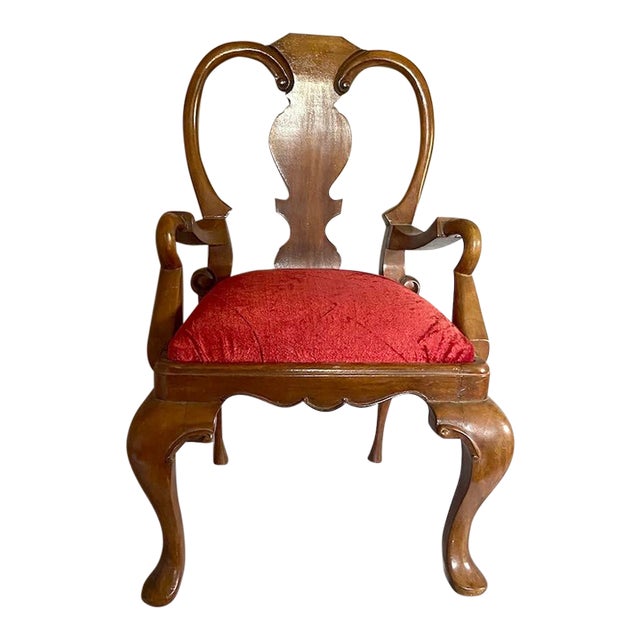 Early 20th C Queen Anne Mahogany Red Velvet Child Chair For Sale