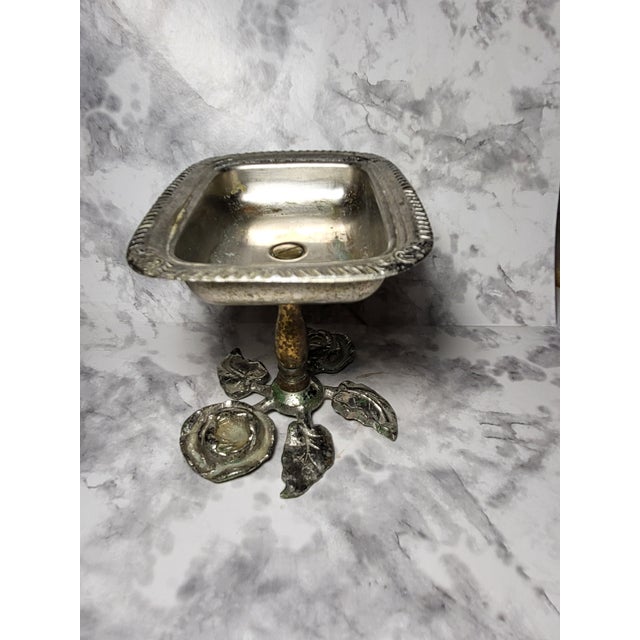 Mid-Century Modern Silver and Brass Pedestal Soap Dish Floral Motifs For Sale - Image 3 of 12
