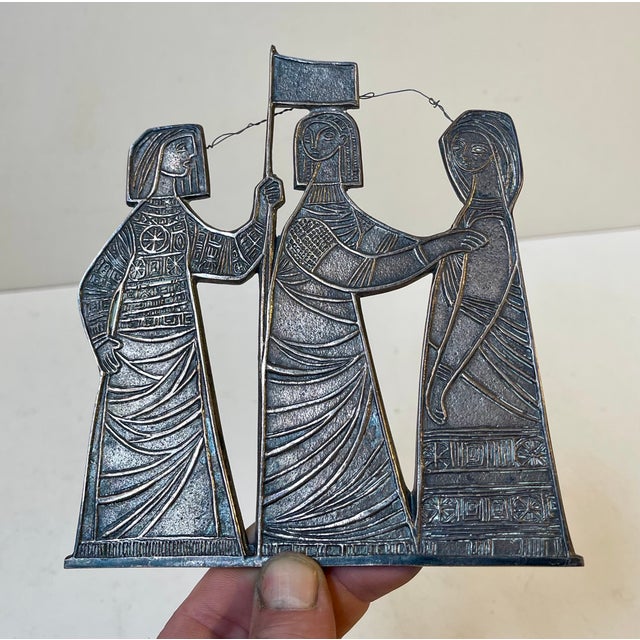 Add a touch of authentic Eastern European art history to your mid-century collection with this stylized relief in silvered...