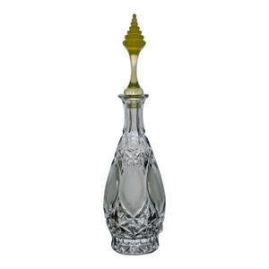 Early 20th Century Crystal Decanter With Uranium Glass Stopper – Victorian Bristol Opaline Yellow Vaseline Glass