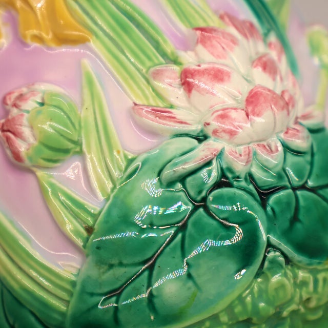 Late 19th Century George Jones Majolica Iris & Water Lily Pitcher, English, Ca. 1875 For Sale - Image 5 of 12