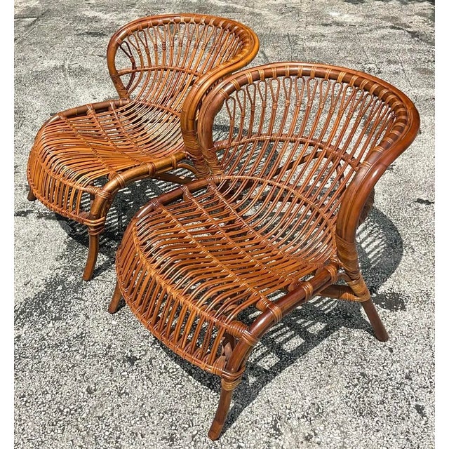 Mid-Century Modern Vintage Bent Rattan Lounge Chairs - A Pair For Sale - Image 3 of 12