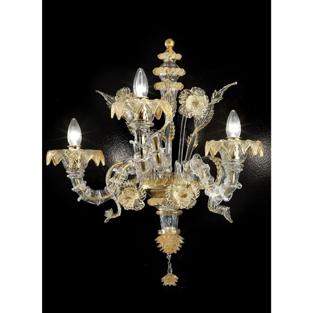 Contemporary Italian Ca Rezzonico with Gold Flowers and Leaves Murano Glass by Simoeng For Sale - Image 3 of 9