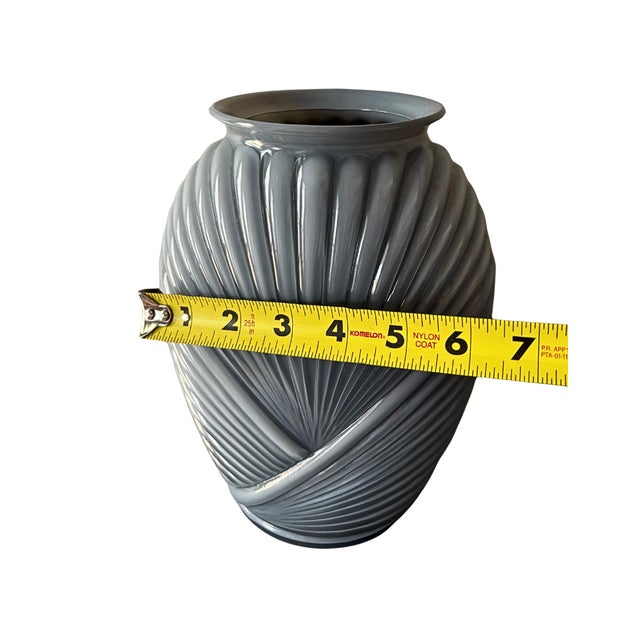 Glass Art Deco Revival Ribbed Wrapped Art Glass Vase Vintage Gray Inspired by Plissé Glass For Sale - Image 7 of 8