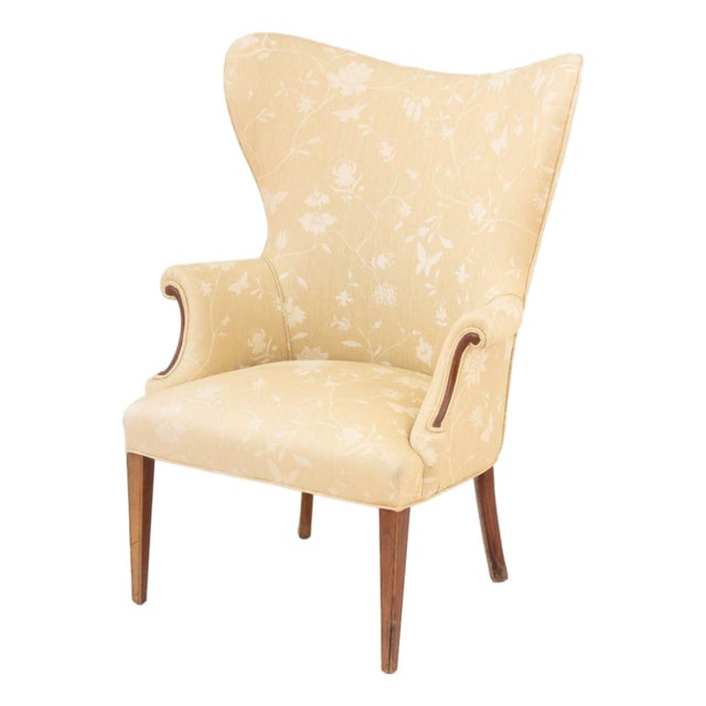 Botanical Print Upholstered Wingback Armchair For Sale