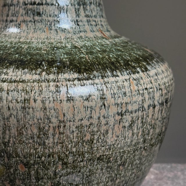 Green Vintage Mid Century Green Glazed Long Neck Ceramic Vase, Signed For Sale - Image 8 of 9