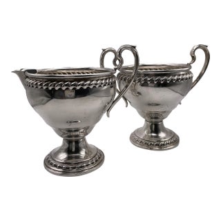Vintage F B Rogers Sterling Silver Creamer & Sugar Bowl Circa 1910; Weighted at Bottom For Sale