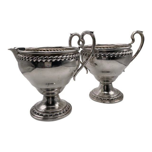 Vintage F B Rogers Sterling Silver Creamer & Sugar Bowl Circa 1910; Weighted at Bottom For Sale
