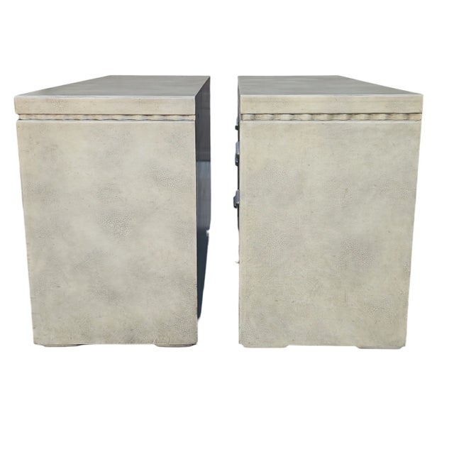 Contemporary Pair of Marge Carson Leather-Clad Nightstands – Fully Wrapped Interior & Exterior For Sale - Image 3 of 4