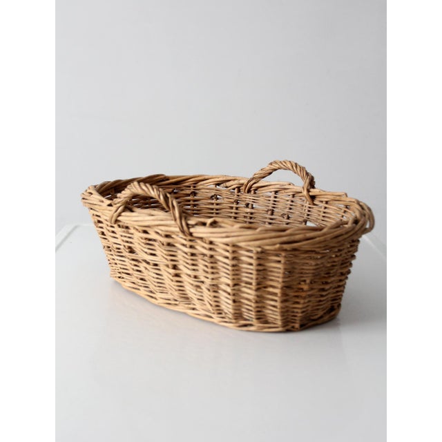 Vintage Wicker Gathering Basket With Handles For Sale - Image 11 of 13