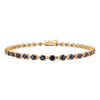 Classic 12.45 Ct Natural Blue Sapphire & Diamond Tennis Bracelet 14k Yellow Gold For Sale