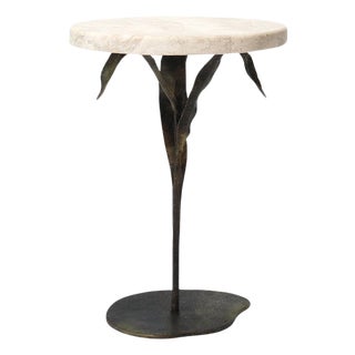 Gold Rubbed Black Willow Accent Table Travertine For Sale