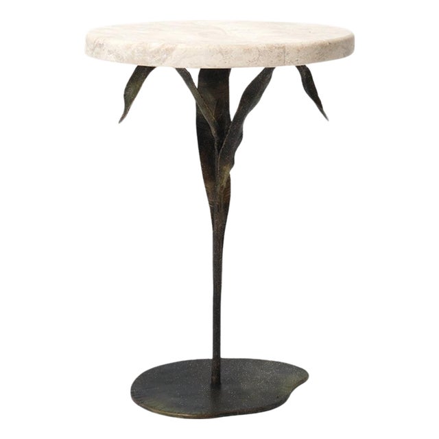 Gold Rubbed Black Willow Accent Table Travertine For Sale