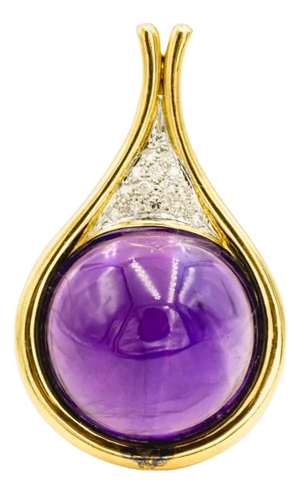 Late 20th Century Large Amethyst Diamond 18k Gold Teardrop Pendant