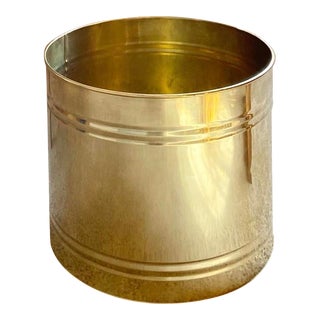 XL Tree Sized Brass Cylindrical 1980s Minimalist Modernist Planter For Sale