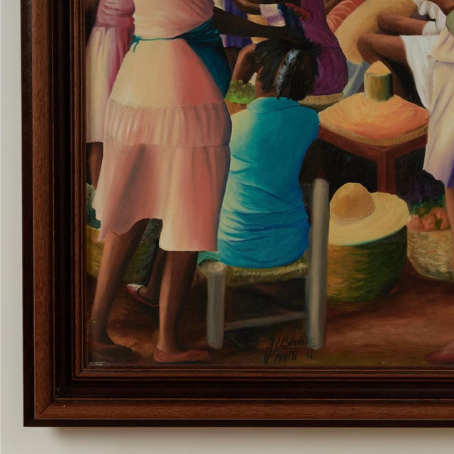 Blue Vintage Haitian Painting of a Marketplace by Jean-Elie Brisson For Sale - Image 8 of 11