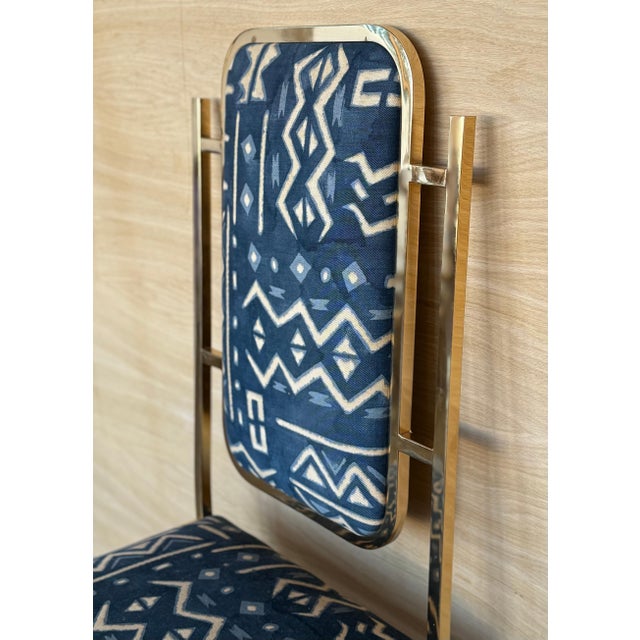 Mid 20th Century Set of Six Golden Dining Room Chairs in Brass with Geometrical Fabric For Sale - Image 13 of 18