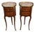 1880 Antique French Louis XV Walnut Inlaid Marble Top Nightstands Bedside Tables For Sale