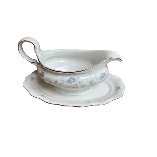 Late 20th Century Johann Haviland Blue Garland Gravy Boat Attached Underplate Germany For Sale - Image 5 of 10