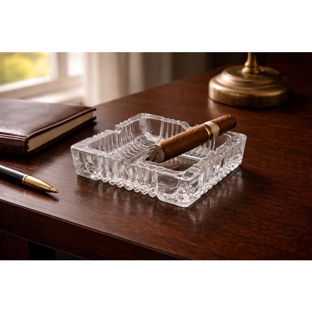 Late 20th Century Vintage Architectural Pressed Glass Ashtray – Art Deco Revival Desk Catchall For Sale - Image 5 of 6