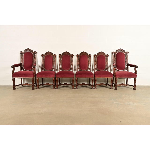 Victorian R. J. Horner Style Antique Renaissance Revival Carved Walnut Dining Chairs | Set of Six For Sale - Image 3 of 15
