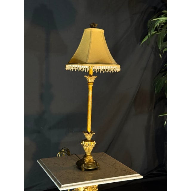 Hollywood Regency 2000s Hollywood Regency Gold Table Lamp With Crystal Fringe Shade For Sale - Image 3 of 5