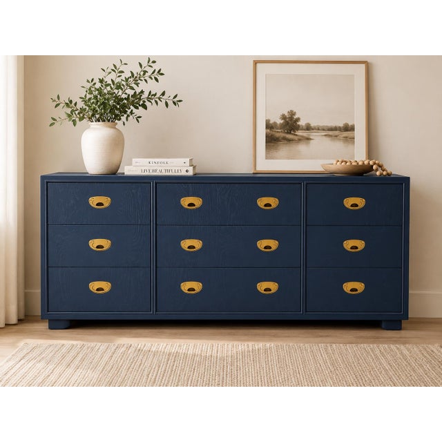 Authentic Drexel Campaign collection * Nine dovetailed drawers with brass campaign pulls * Professionally refinished in...