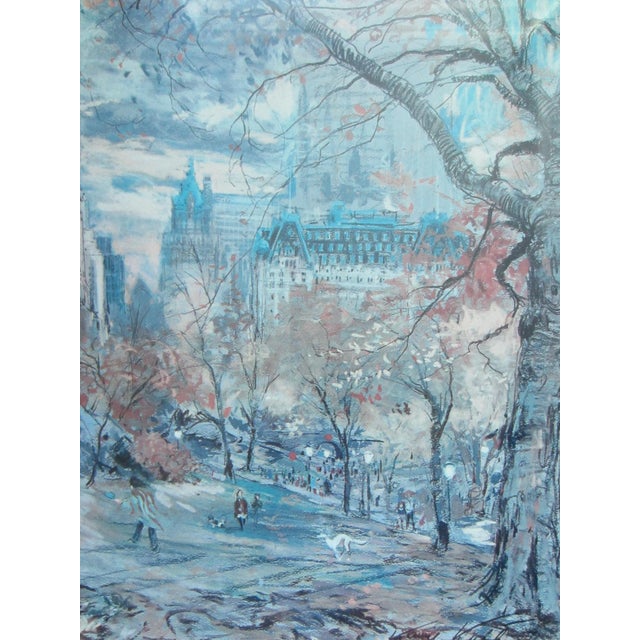 Blue 1970s Kamil Kubik Fall in Central Park Impressionist Signed Lithograph For Sale - Image 8 of 13