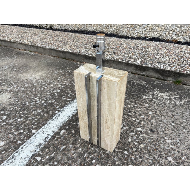 1970s Italian Modern Travertine and Chrome Lamp by Romeo Rega For Sale In Houston - Image 6 of 12