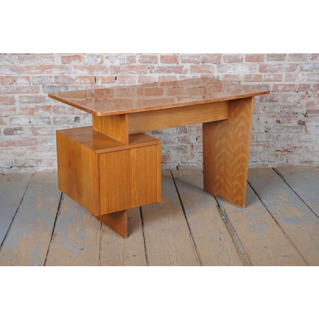 1950s Mid-Century Walnut and Oak Writing Desk from B. Landsman, Czech, 1950s For Sale - Image 5 of 10