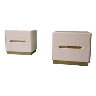 A Pair of Post Modern 1980s Lacquer and Brass Nightstands Possibly Lane For Sale