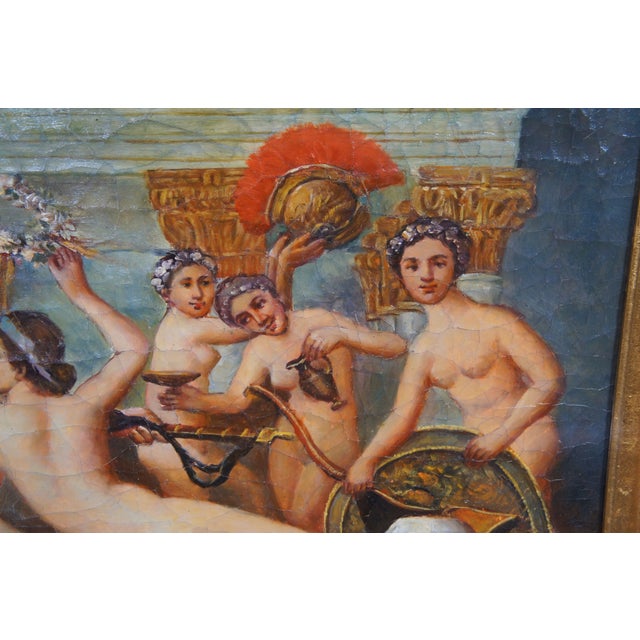 Gold Late 20th Century Mars Being Disarmed by Venus After Jacques-Louis David Classical Painting 40", Framed For Sale - Image 8 of 13