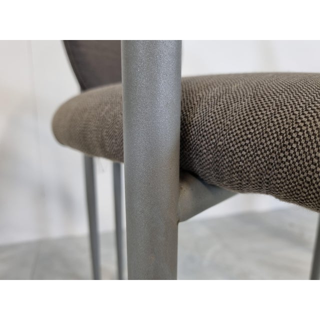 Set of four elegant dining room chairs manufactured by Belgochrom. Nicely designed metal frames with elegant legs....