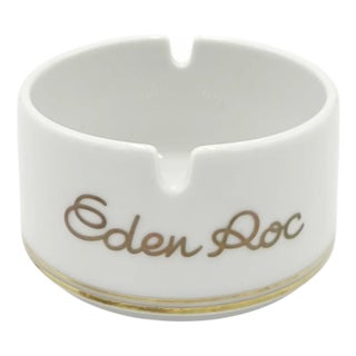 Vintage Eden Roc Cap d'Antibes Porcelain Ashtray Gold White France For Sale