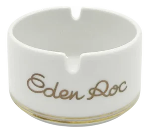 Vintage Eden Roc Cap d'Antibes Porcelain Ashtray Gold White France